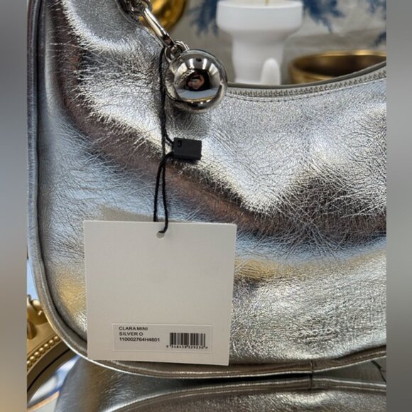 🆕 OROTON 🧿 NWT Clara Mini Convertible Crossbody Bag, Crinkle Silver Leather - Picture 5 of 16